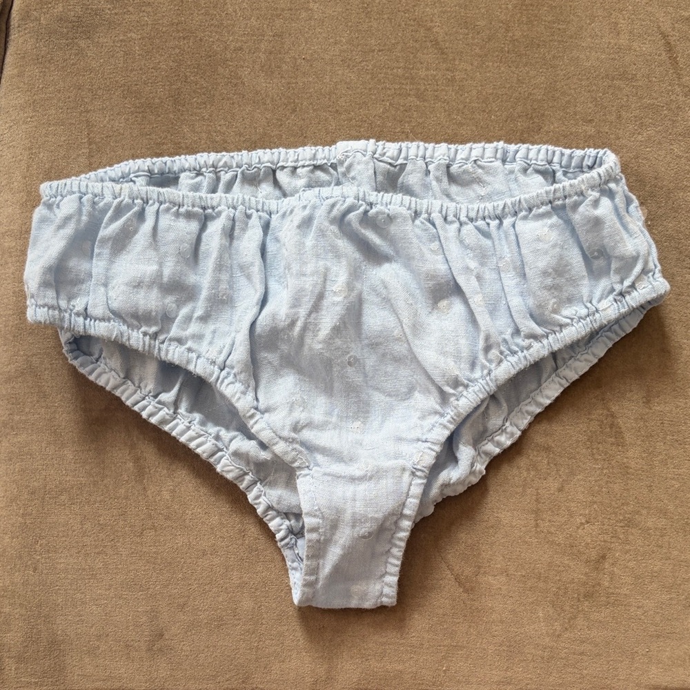 120 Lino pale Blue Cotton Ruched Bikini Bottoms with sequins